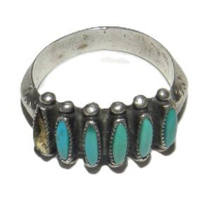 JANICE PALOMA NAVAJO ZUNI STERLING SILVER RING SIZE 7 TURQUOISE